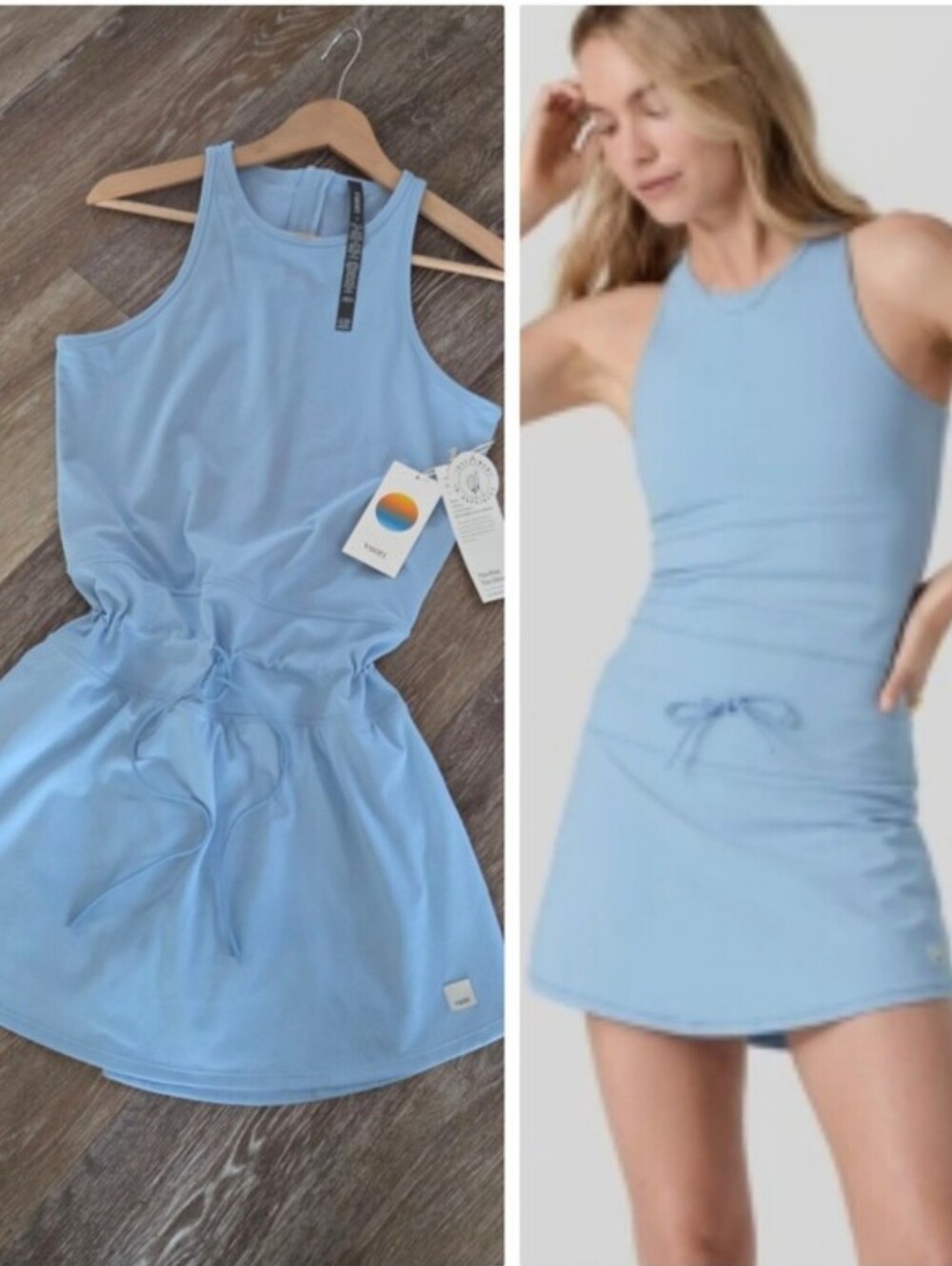 Vuori Daily Tennis Dress NWT Surf Blue Drawstring Built In Shorts PRICE FIRM HTF